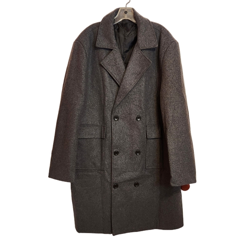 Amazon Wool Blend Double Breasted Mens Grey Pea Coat 2XL